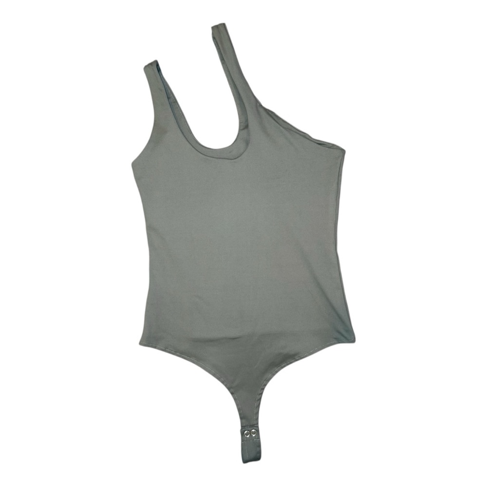 ReoRia Plunge Double Lined One Shoulder Elevated Thong Bodysuit Asymmetrical S